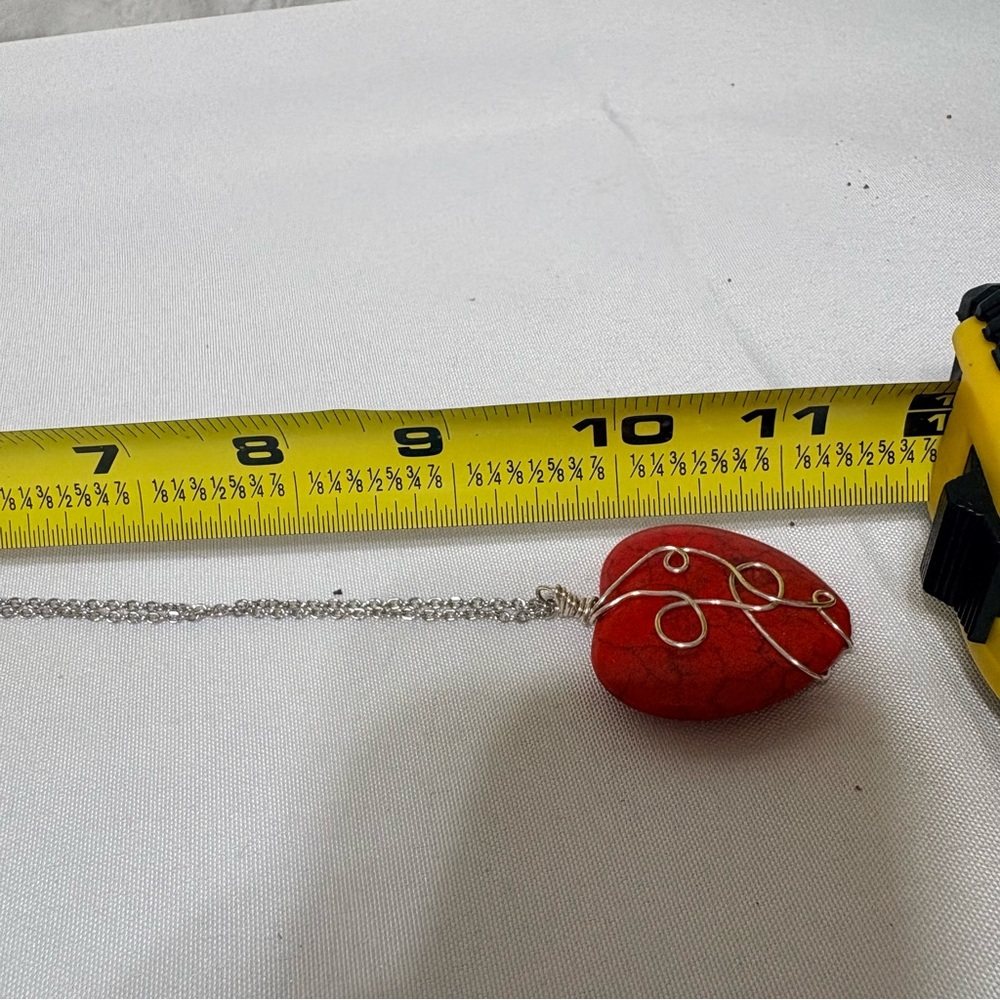 Silver-wrapped red stone heart pendant necklace. - Picture 7 of 7